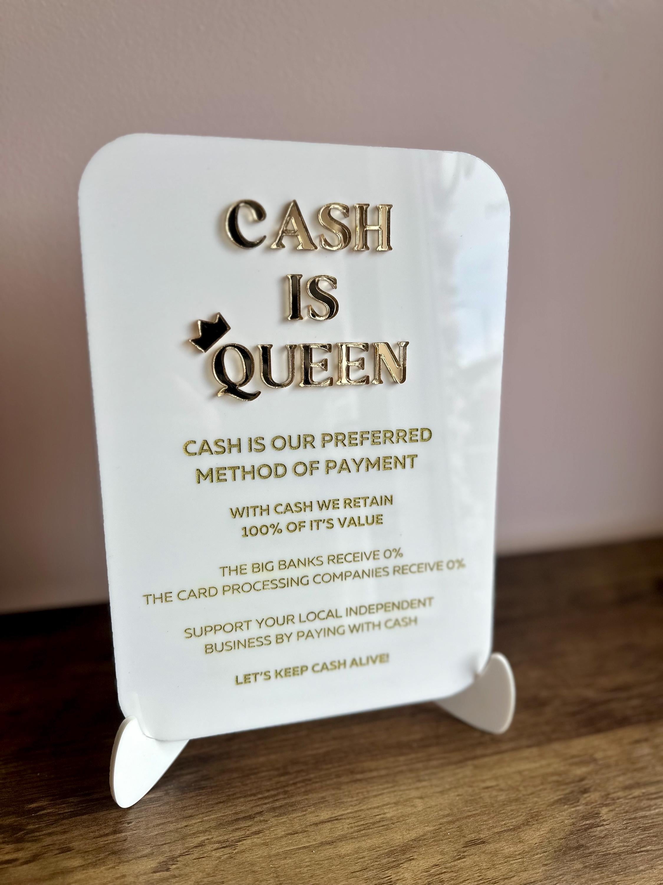 CASH IS QUEEN SHOP SIGN